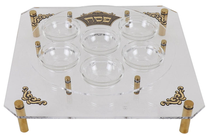 Acrylic Seder Plate Stand Gold Standoffs Gold Plate Engraved 16X16" X3"-0
