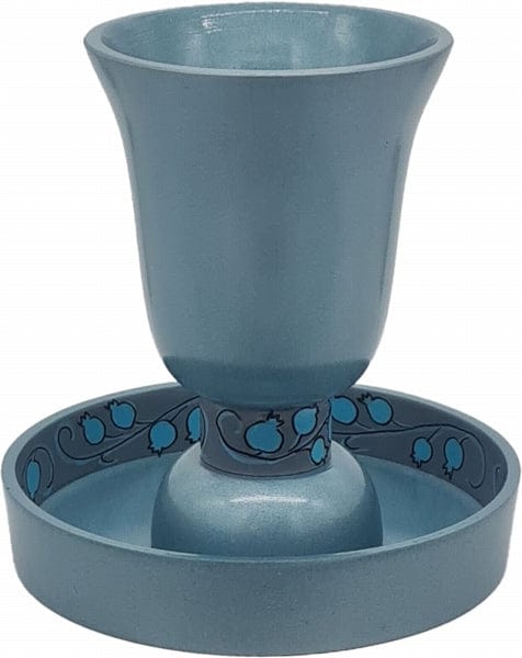 Kiddush Cup Blue with Leaves Pattern