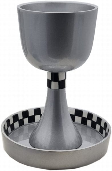 Kiddush Cup Anodized Silver with Chess Pattern