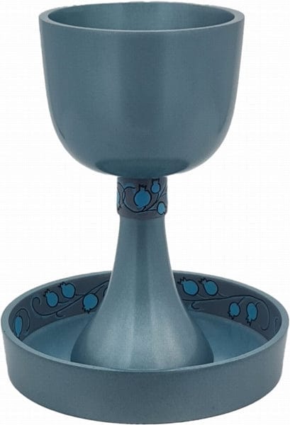Kiddush Cup Anodized Blue with Leaves Pattern