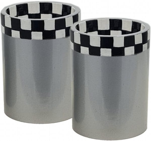 Candle Holders Silver with Chess Pattern