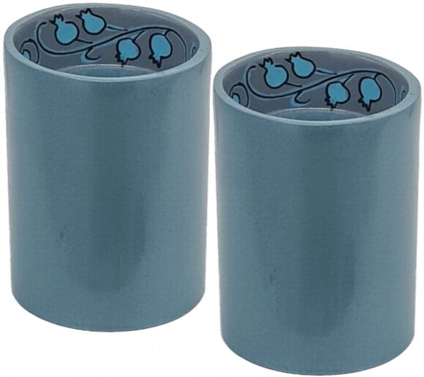 Candle Holders Blue with Leaves Pattern