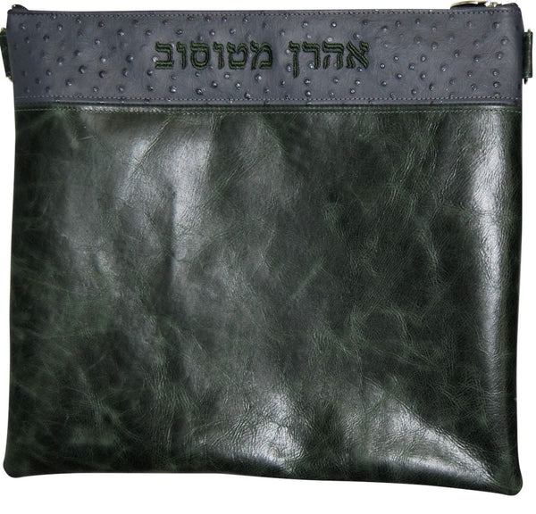 615F-GN Tallis/Tefillin Bags Tefillin Olive Green Distressed & Grey Ostrich