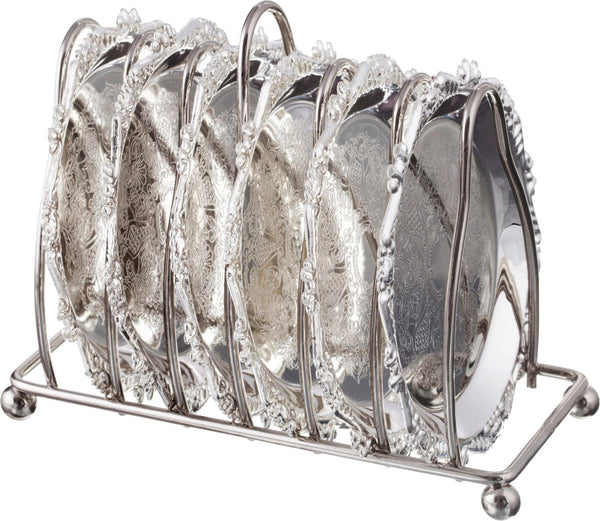Set Of 6 Silver Plated Trays for Kiddush Cups With Stand