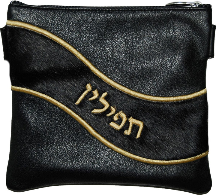 725H-BK2 Tallis/Tefillin Bags Tefillin Gold Black & Black Fur