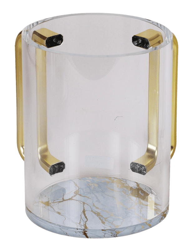 Acrylic Clear Washing Cup - Gold Handle - White&Gold Marble-0