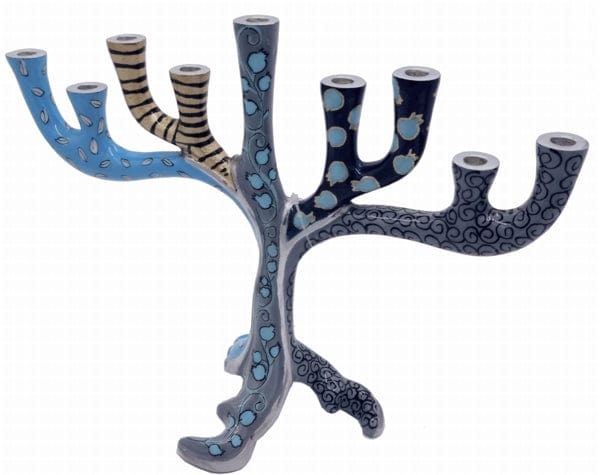 Chanukah Menorah Tree of Life Blue