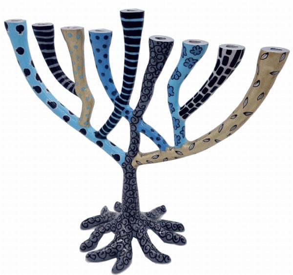 Chanukah Menorah Tree of Life Blue