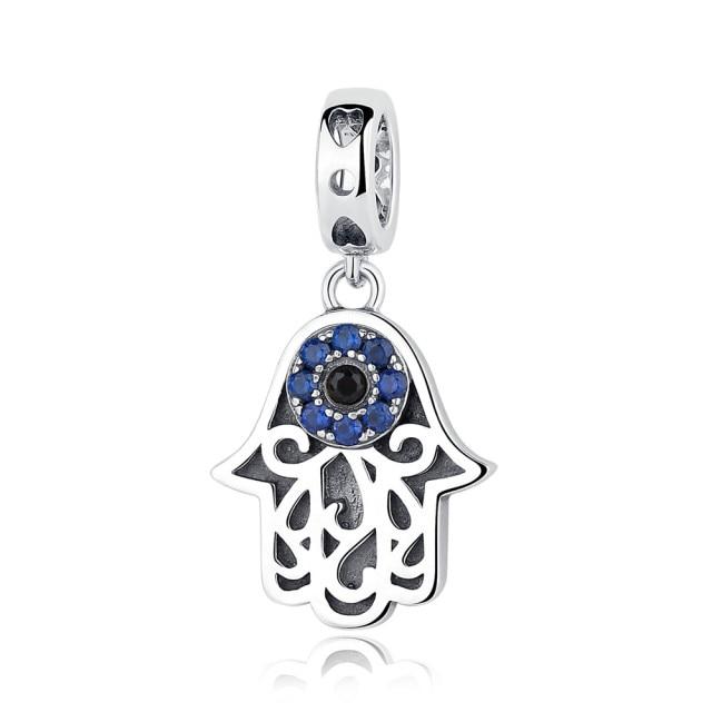 925 Sterling Silver Blue Crystals Hamsa & Jewish Charms Fit Pandora Original Bracelet Jewelry ECC085 China 