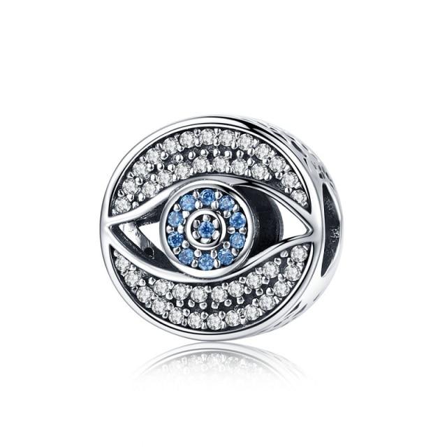 925 Sterling Silver Blue Crystals Hamsa & Jewish Charms Fit Pandora Original Bracelet Jewelry ECC565 China 