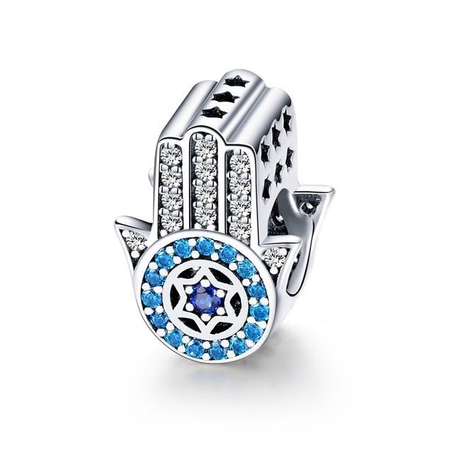 925 Sterling Silver Blue Crystals Hamsa & Jewish Charms Fit Pandora Original Bracelet Jewelry ECC721 China 