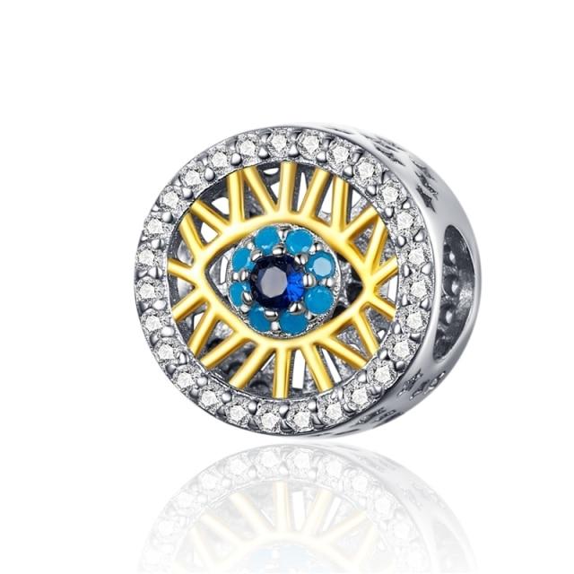 925 Sterling Silver Blue Crystals Hamsa & Jewish Charms Fit Pandora Original Bracelet Jewelry EFC080 China 