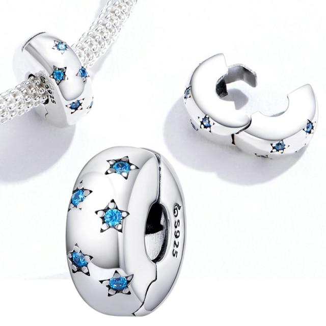 925 Sterling Silver Blue Crystals Hamsa & Jewish Charms Fit Pandora Original Bracelet Jewelry EFC253 China 
