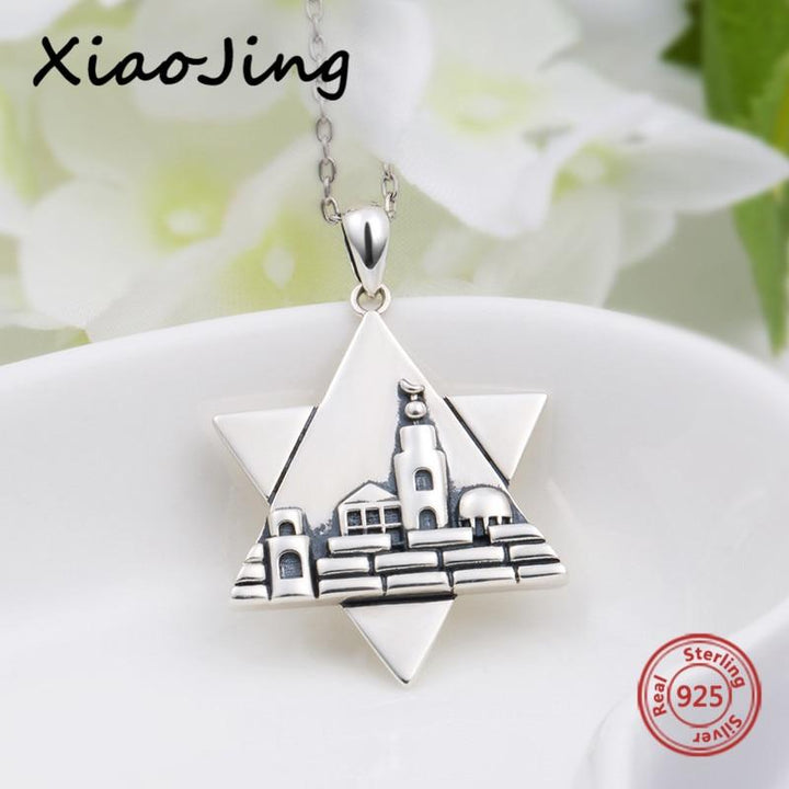 925 Sterling Silver Jerusalem Charm the Star of David Pendant Necklace with Oxidation jewelry 