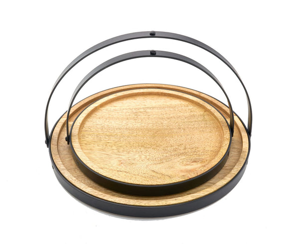 Wood Round Tray Basket S/2-0