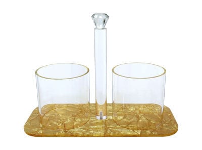 Acrylic Cup And Cutlery Holder with Gold Base