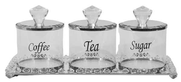 Coffee, Tea & Sugars Dish with Mirror tray 13.5" x 5" - Silver Filling-0