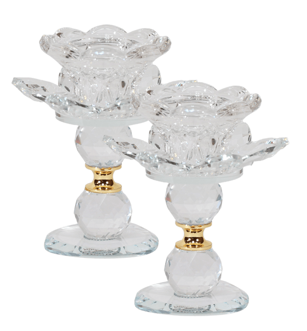 2 Pcs Crystal Candle Holder with Gold 4.5"-0