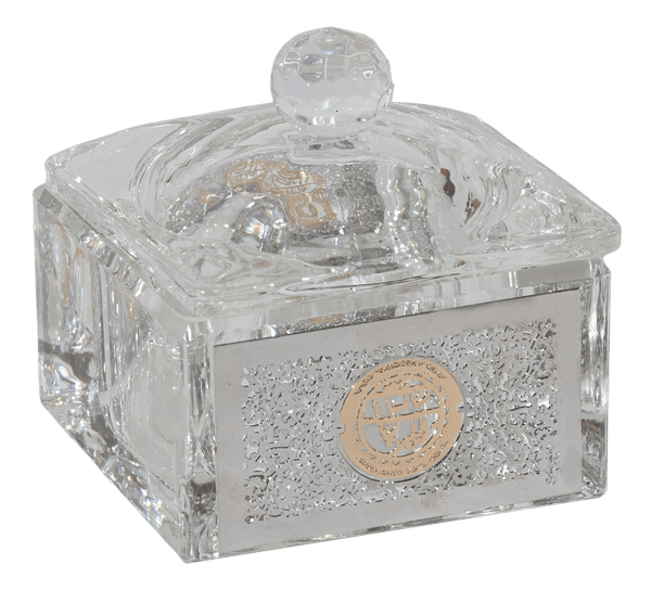 Crystal-Gold Dish with Cover - Silver Metal 4"-0