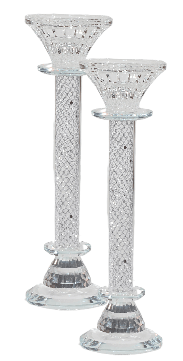 Crystal Candlestick with Silver Paper Filling 9.5"-0