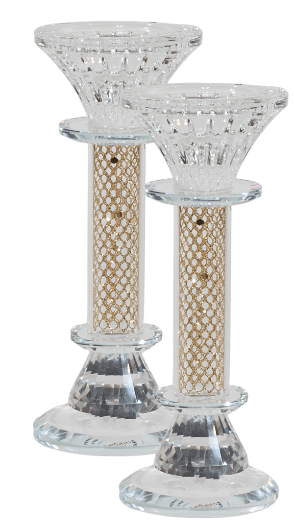 Crystal Candlestick with Gold Paper Filling 7"-0