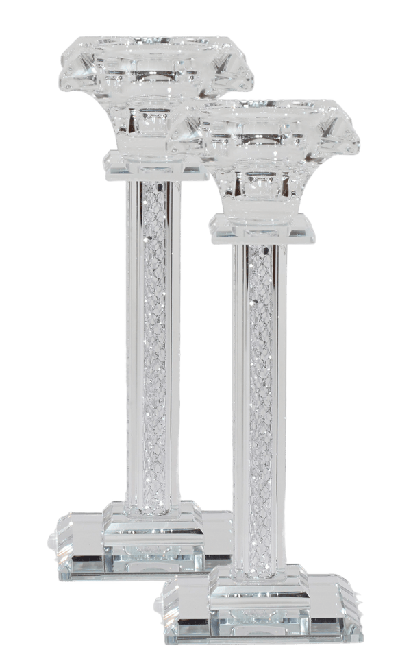 Crystal Square Candlestick with Silver Paper Filling 7"-0