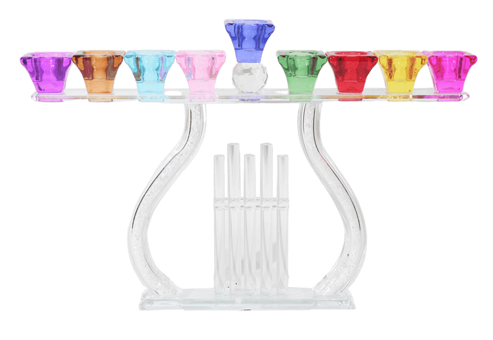 8" x 14.5" Crystal Menorah with Colored Cups-0