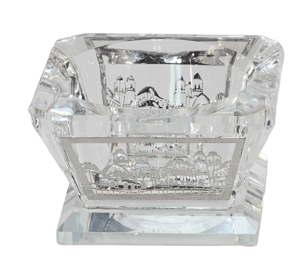 Clear Crystal Salt/Honey Holder - with Silver metal 2"x 2"-0