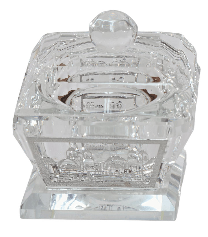 Crystal Salt/Honey Holder with lid- Silver metal 2"x2"-0