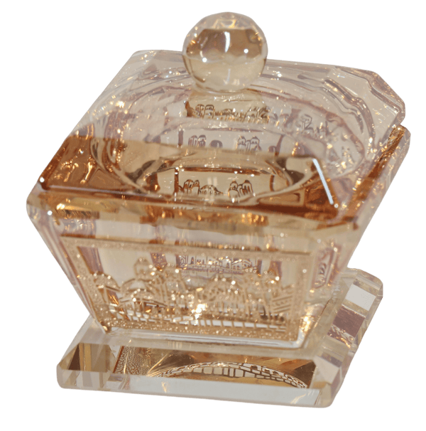 Gold Crystal Salt/Honey Holder with Lid - Gold metal 2"x2"-0