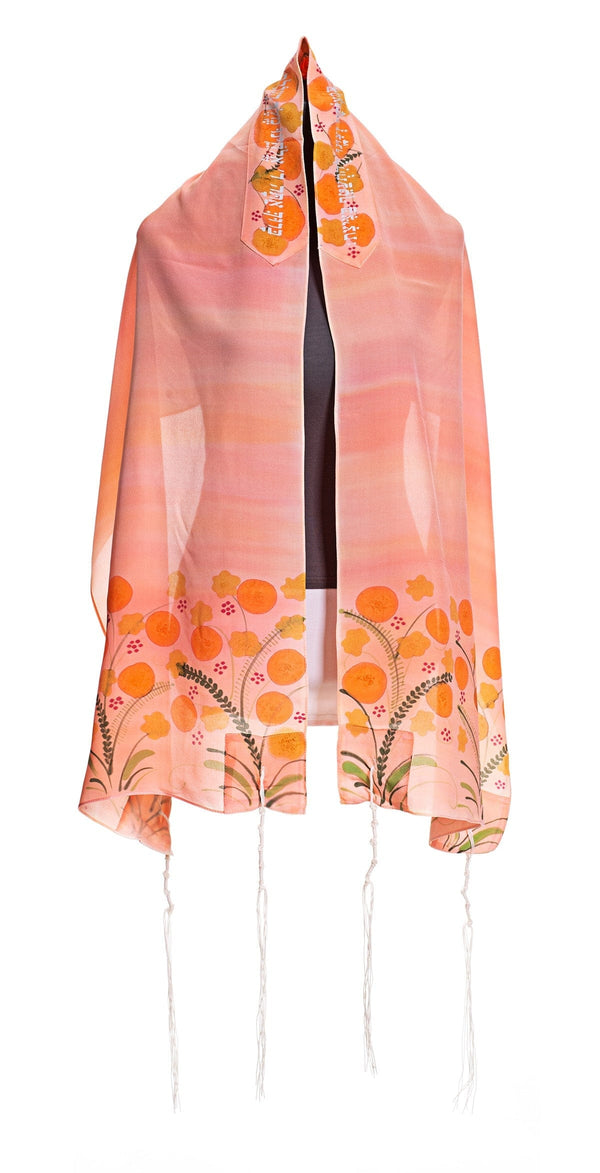 Floral Peach Silk Tallit for Woman, Bat Mitzvah Tallit, Girl's Tallit, Women's Tallit Prayer Shawl