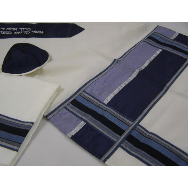Modern Tallit for Man with Blue Decorations, Wool Tallit, Custom Tallit, Modern Tallit, Bar Mitzvah Tallit