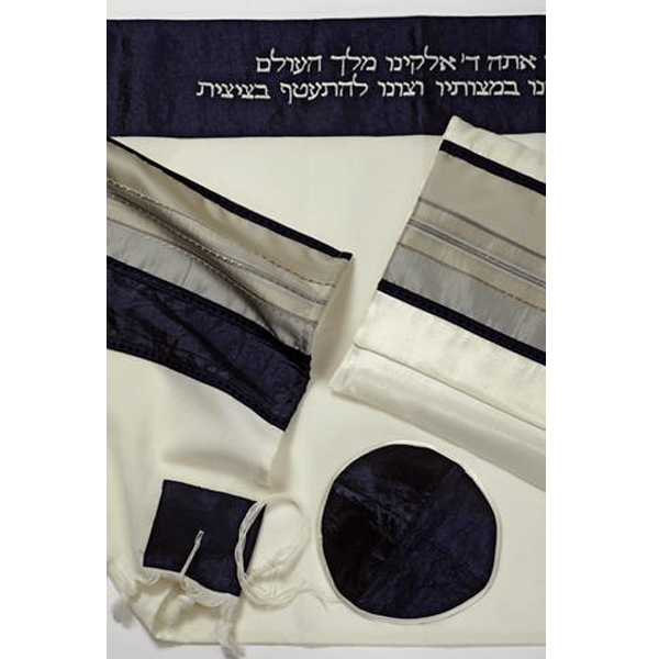 Grey & Blue Wool Tallilt For Men, Bar Mitzvah Tallit Set, Wedding Tallit, Tzitzit Hebrew Prayer Shawl
