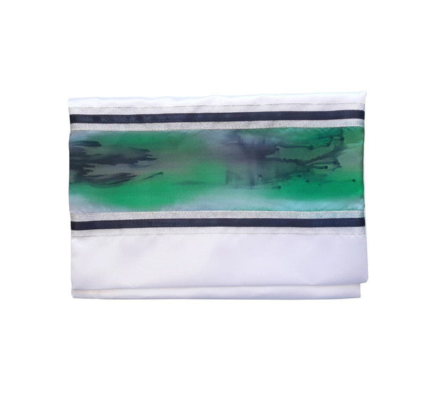The Green Marble Hand Painted Silk on Duchess Tallit Bag, Bar Mitzva Tallit Bag, Personalized Tallit Bag