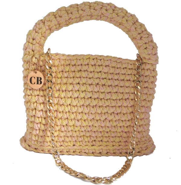 Yellow Crocheted Handbag Leather Strap