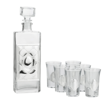 Liquer Set Bottle + 6 Cups Chess Silver-0