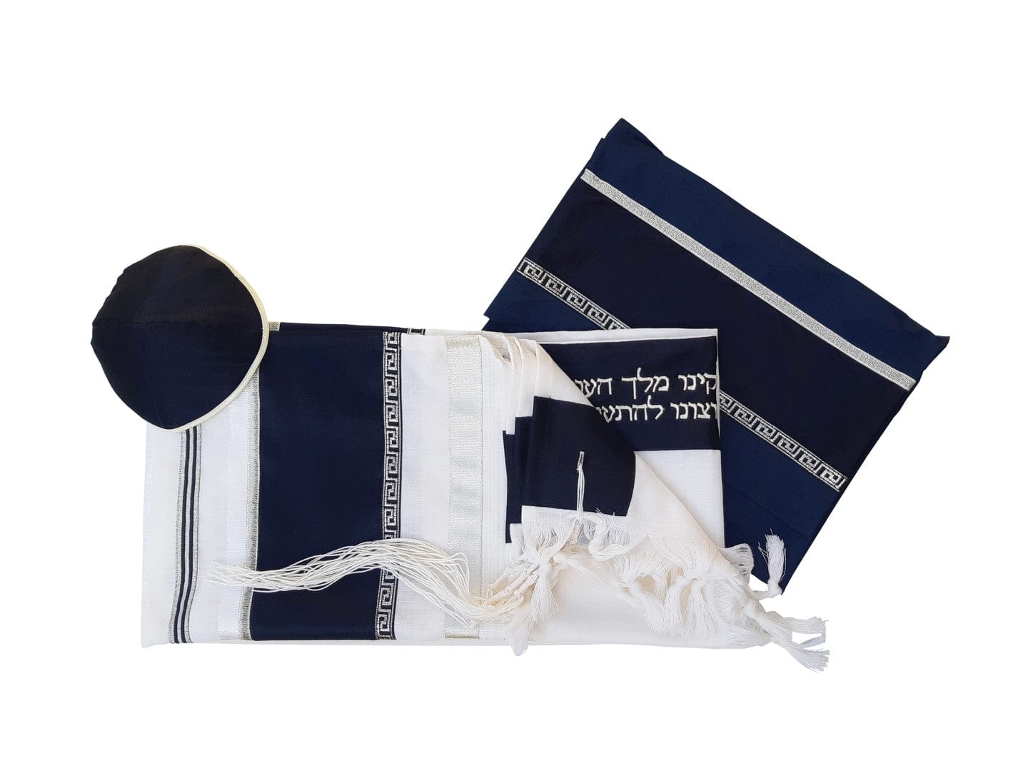 Silver and Dark Blue Decorations Wool Tallit, Bar Mitzvah Tallit Set ...