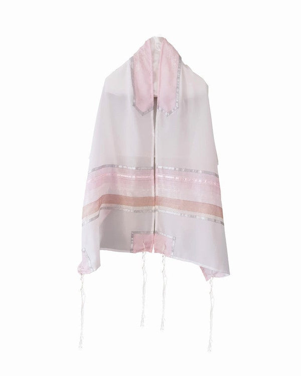 Pink Organza Stripes Silk Tallit for Women, Bat Mitzvah Tallit, Girls Tallit