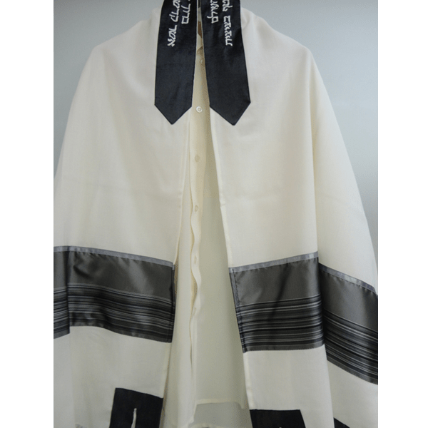Gray Panel Wool Tallit, Bar Mitzvah Tallit Set, Tallit Prayer Shawl, Tzitzit  Custom Tallit from Israel