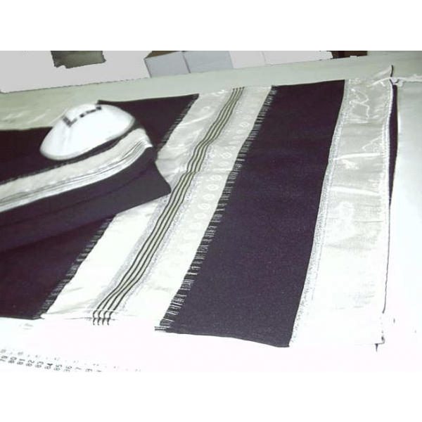 Wool Man Tallit Decorated With Silk & Made In Israel