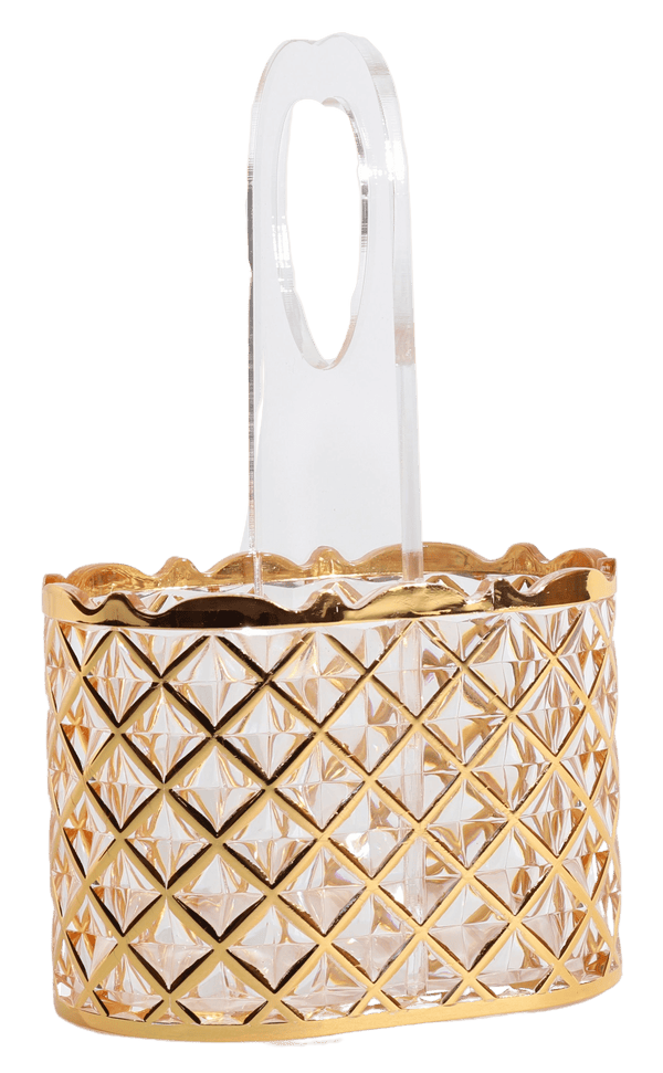 Gold Basket Style Crystal Cutlery Holder 5x3x8"-0