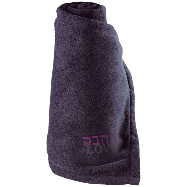 Ahava Large Love Hebrew Fleece Blanket Blankets Navy One Size 