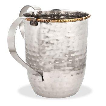 Aluminum Hammered Wash Cup with Brass Beaded Edge 