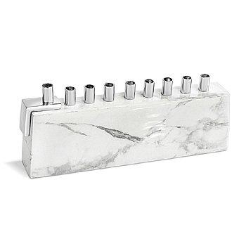 Aluminum Menorah with Marble Decal - White/Silver 