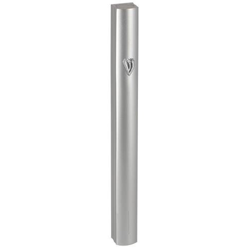 Aluminum Mezuzah 12 Cm - Special Profile, Matte Silver With Metal "shin" 7089 