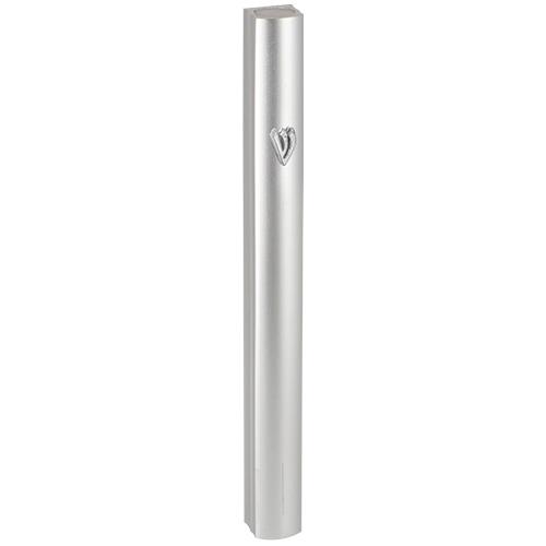 Aluminum Mezuzah 12 Cm- Special Profile, Shiny Silver With Metal "shin" 7089 