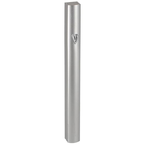 Aluminum Mezuzah 15cm - Special Profile, Matte Silver With Metal "shin" Mezuzahs, Mezuzah, Jewish Door Post Scroll 