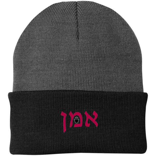 Amen Hebrew Knit Lucky Fashion Hat Hats Grey/Black One Size 