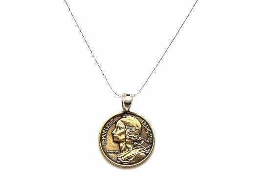 An amazing old coin necklace with the 5 Centimes coin of France Necklace 