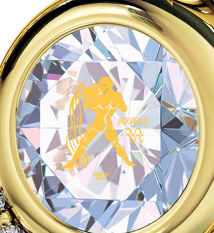 Aquarius Sign, 14k Gold Diamond Necklace, Swarovski Necklace 